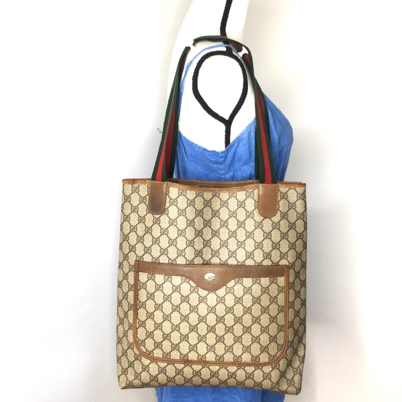 Authentic Gucci brown monogram coated canvas tote
